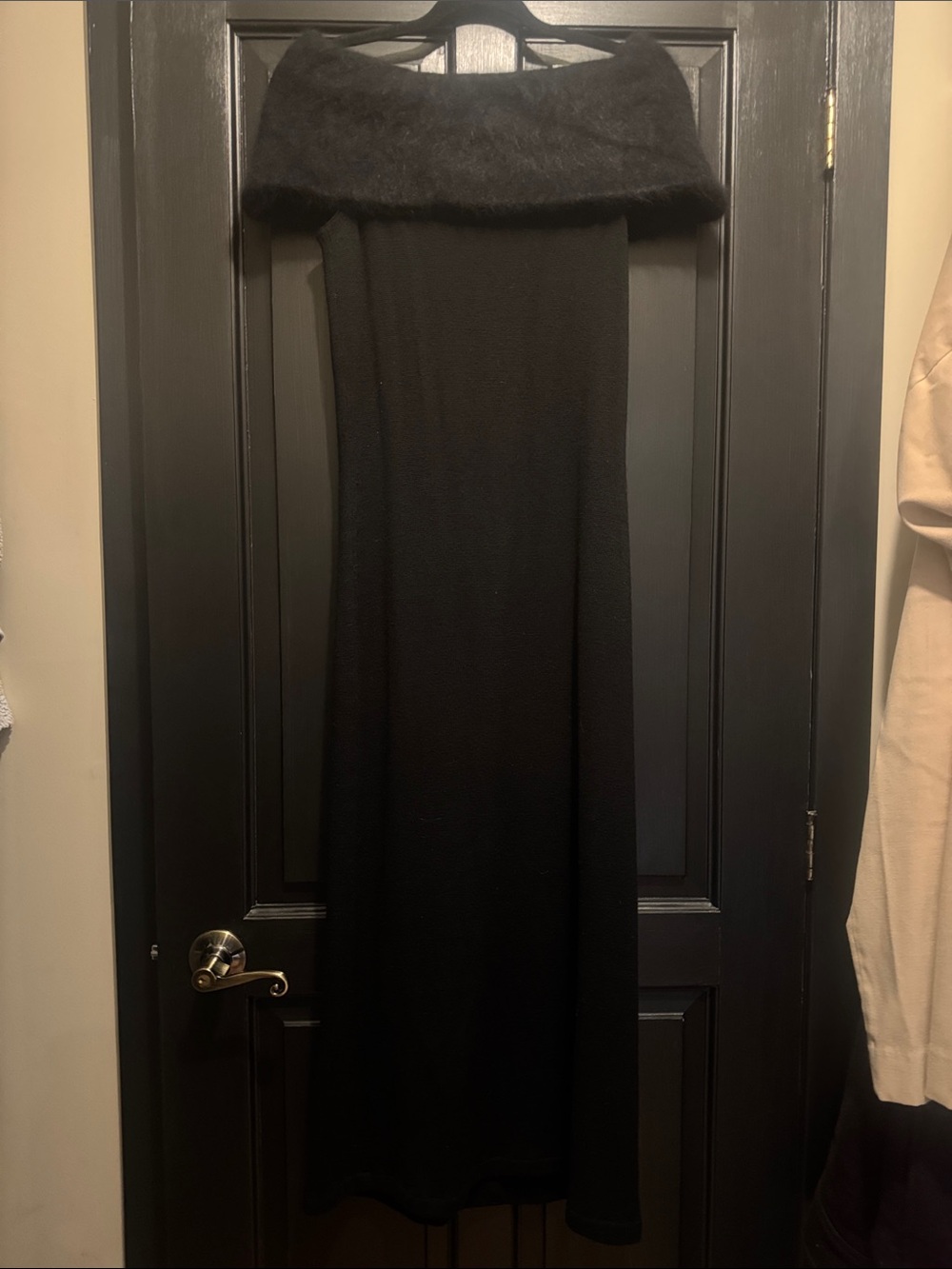 Ralph Lauren Off-Shoulder Black Maxi Dress with Faux Fur Trim